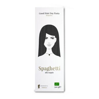 Good Hair Day makaronai, ekologiški spagečiai su sepijomis 500g Good Hair Day makaronai, ekologiški spagečiai su sepijomis 500g