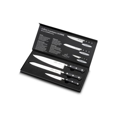 Lion Sabatier Licorne knife set, 3 parts, steel/black