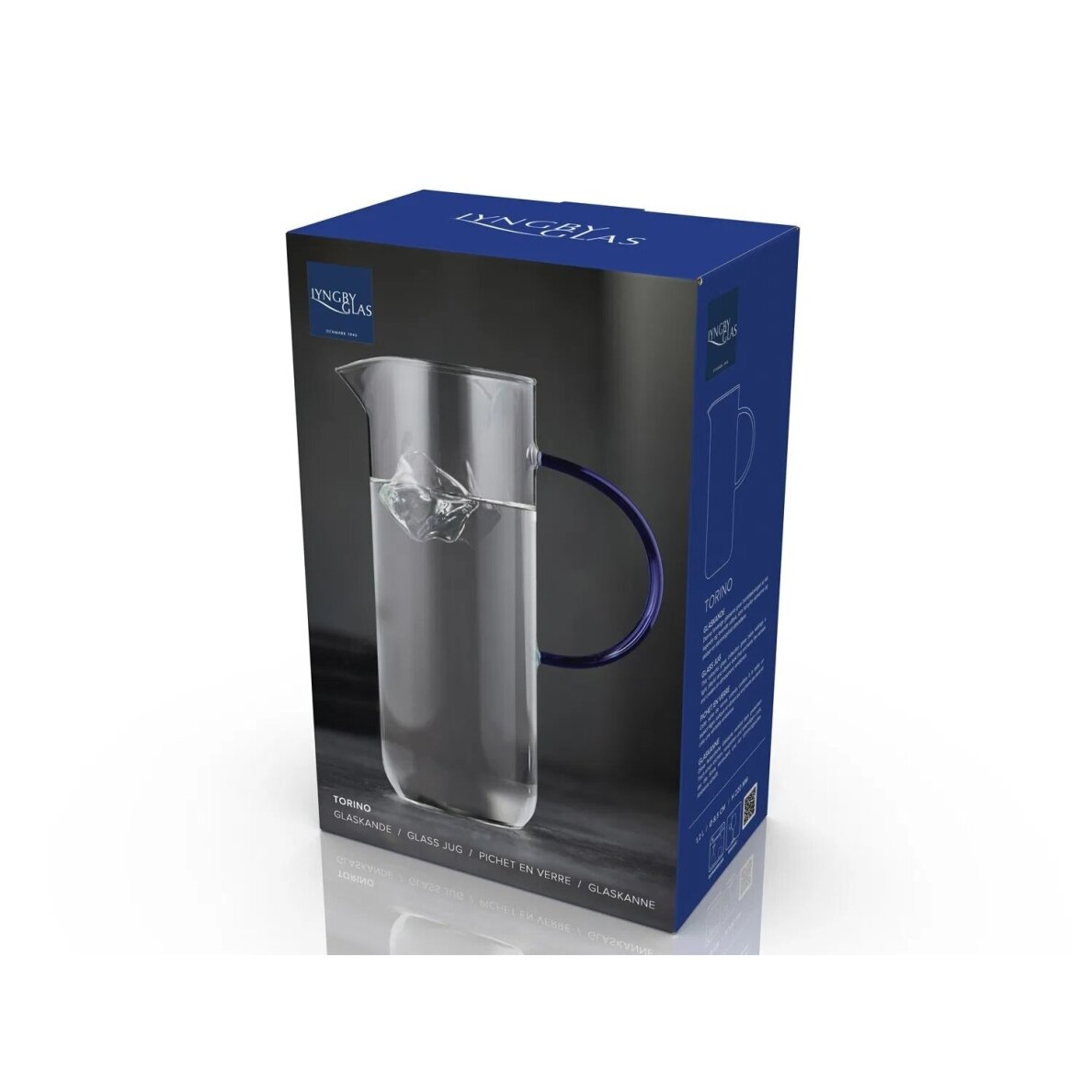 Lyngby Glas stiklinis ąsotis Torino 1,1l, skaidrus/mėlynas  2