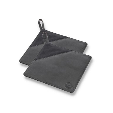 Pot holders 20.5 x 20.5 cm, black 2 pcs., canvas/leather