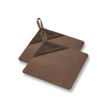 Pot holders 20.5 x 20.5 cm 2 pcs., brown, canvas/leather